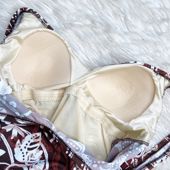 VTG Maxine Brown Beige Floral One Piece Swimsuit Sz 10 - Picture 7 of 9